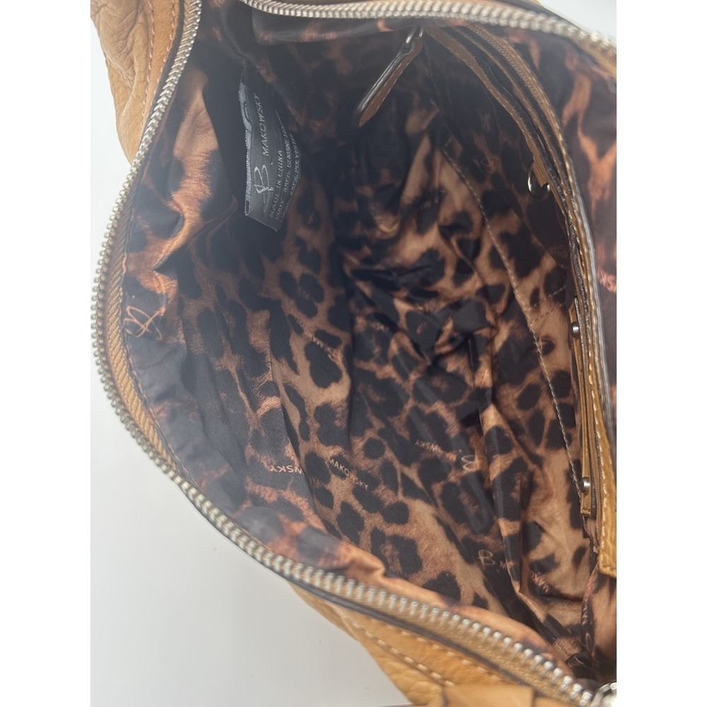 B Makowsky Tan  Leather Hobo Shoulder Bag Purse Leopard Lining Y2K Vintage - Picture 5 of 16
